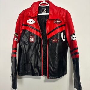 Red & Black Patch Moto Jacket - Soul Funk Racing Style